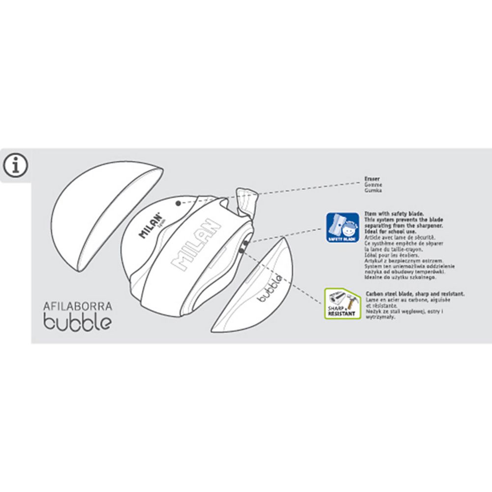 Milan Bubble 1 Hole Sharpener and Eraser